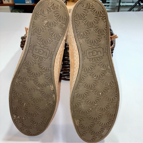 UGG Elowen Moccasin Booties Zip Ankle Boots Chestnut Suede Fur Trim 12 Worn Once - Picture 6 of 11